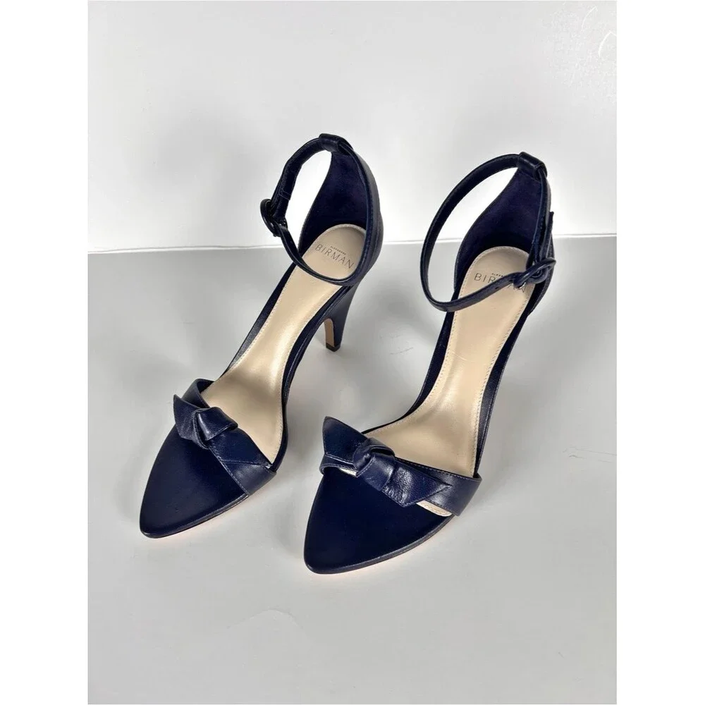 Alexandre Birman Clarita Frenchie Leather Sandal Heel in Twilight Blue Size 39.5
